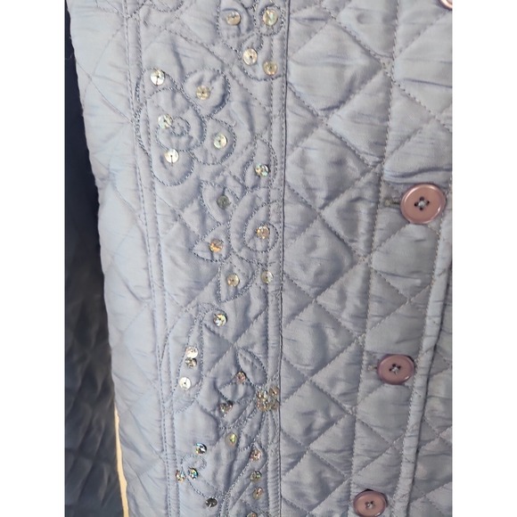 Quacker Factory Jacket Women L Blue Quilted Sequin Floral Embroidered Coastal - Picture 7 of 14